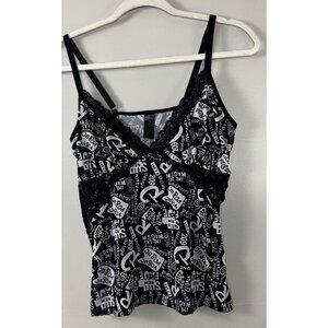 Black Lace Babydoll Cami L Y2K Grunge Graffiti Coquette Romantic Sexy Lingerie